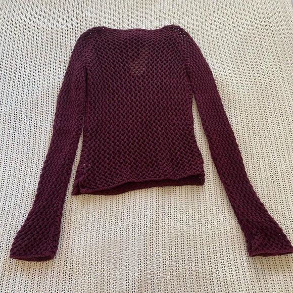 Abercrombie & Fitch Burgundy Crochet Top with Tie Detail Sz S 100% Cotton Fairy - Picture 5 of 8